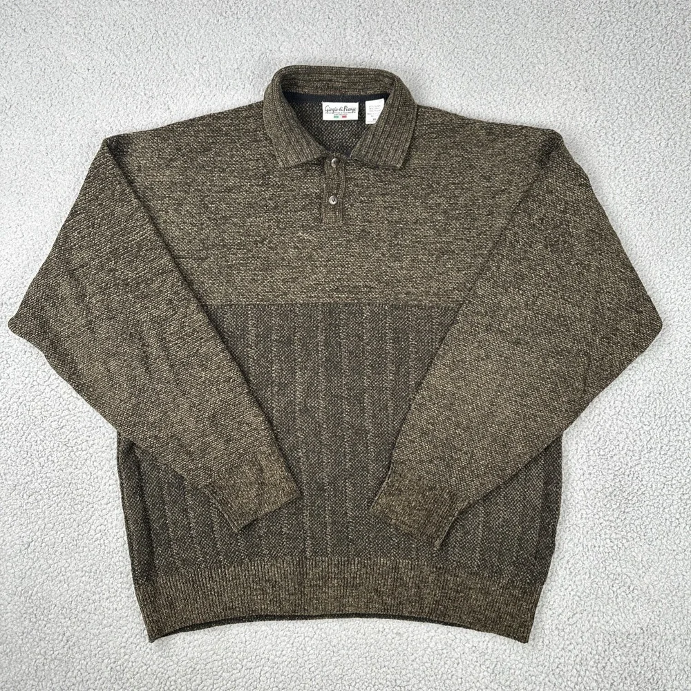 Giorgio di Firenze 1/4 Button Sweater Men XL Brown Acrylic Wool Blend Knit Italy